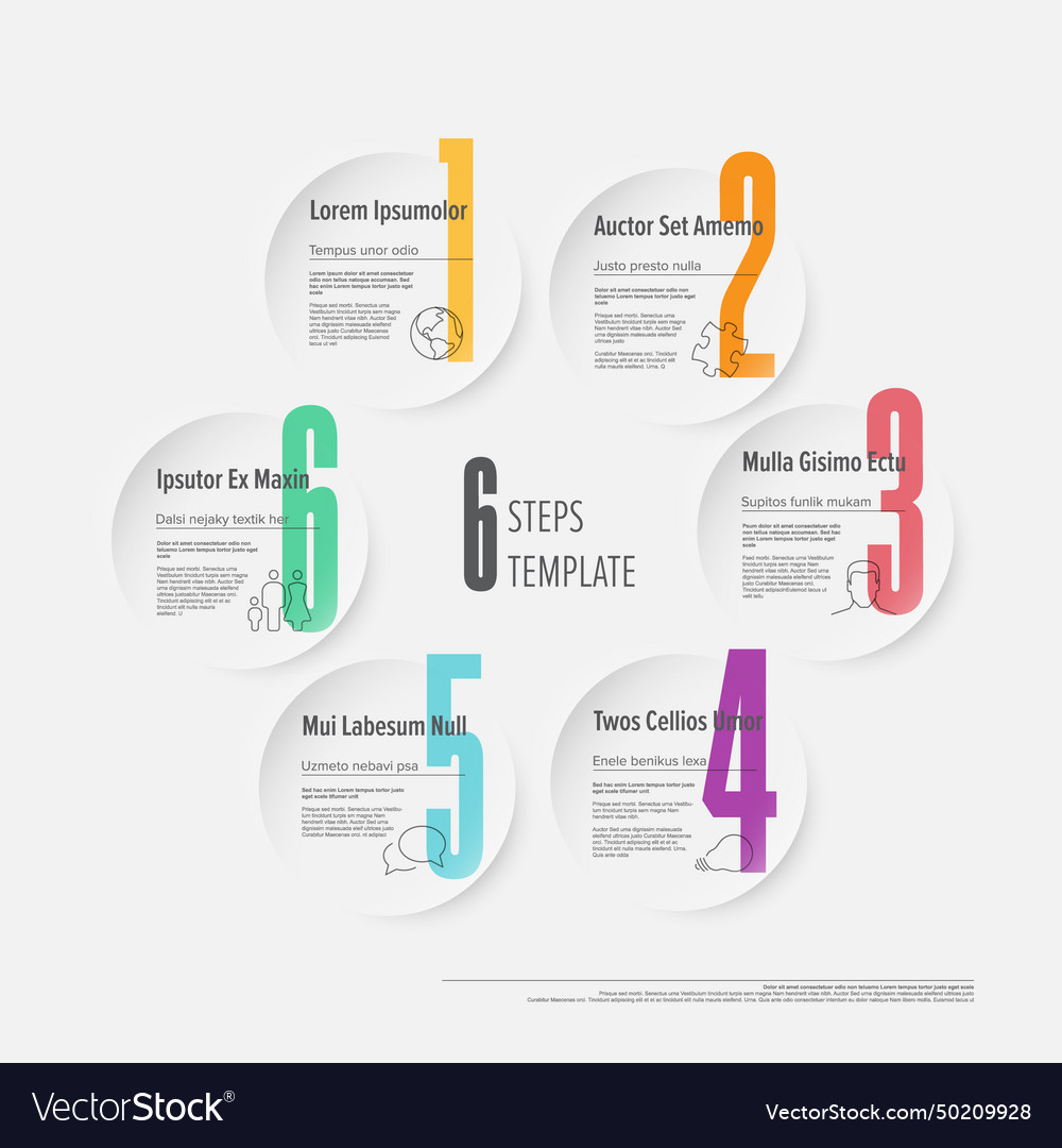 Six circle steps in cycle progress template vector image Six circle steps in cycle progress template