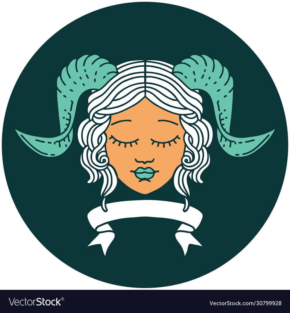 Tiefling character face with scroll banner icon