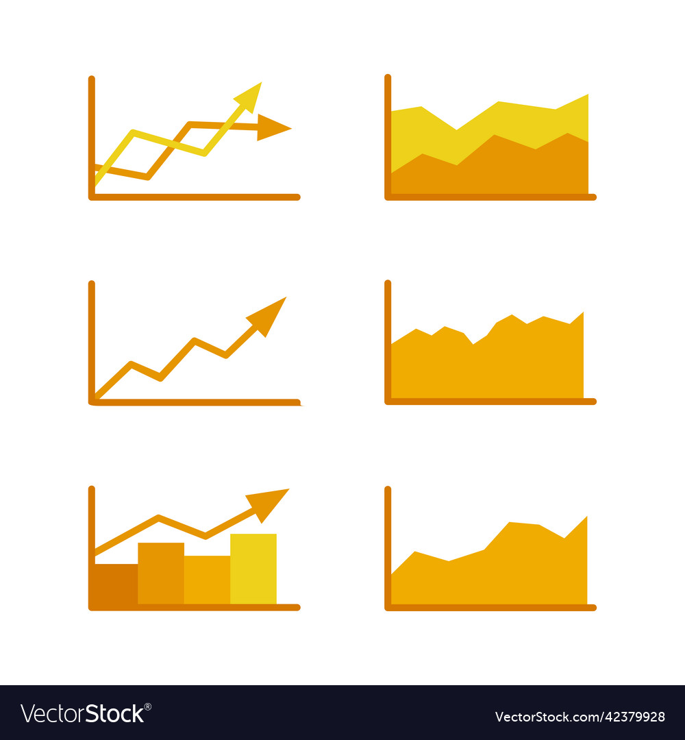 Yellow rising graph histogram set on white vector image Yellow rising graph histogram set on white