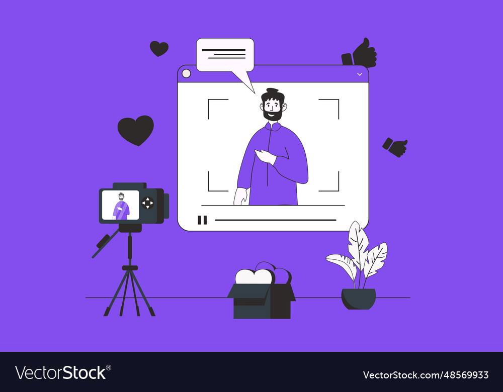 Blogging web concept with character scene in flat
