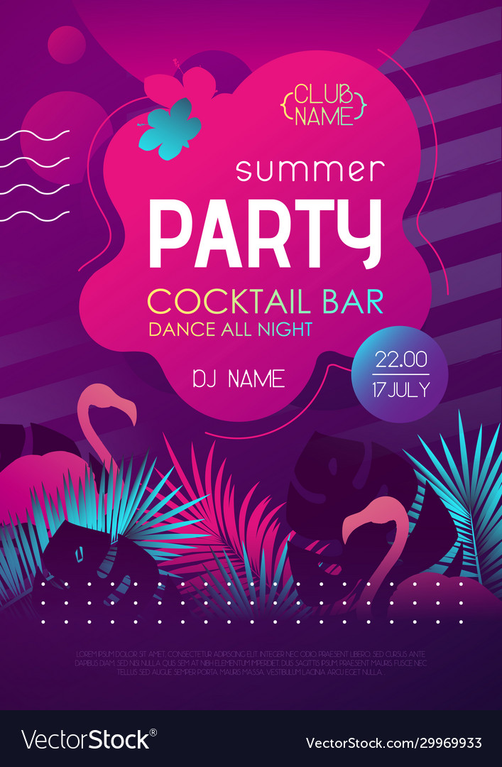 Colorful Summer Disco Party Poster Royalty Free Vector Image