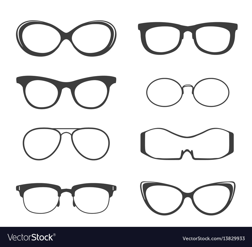 Glasses black silhouette set Royalty Free Vector Image