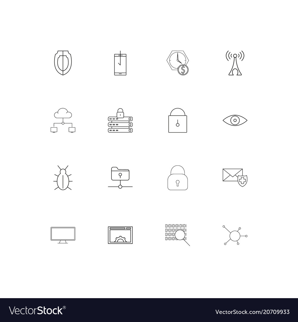 Internet security simple linear icons set