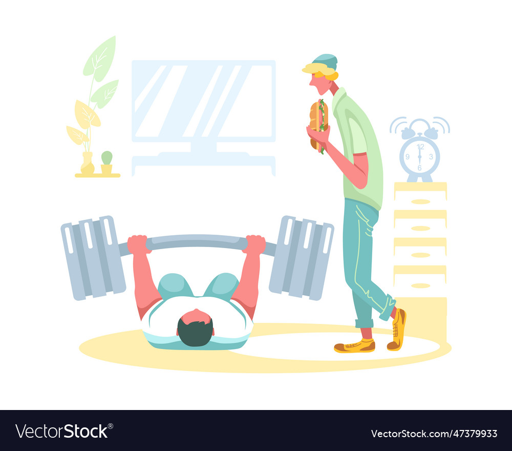 Man Lifting Barbell with Hot Dog