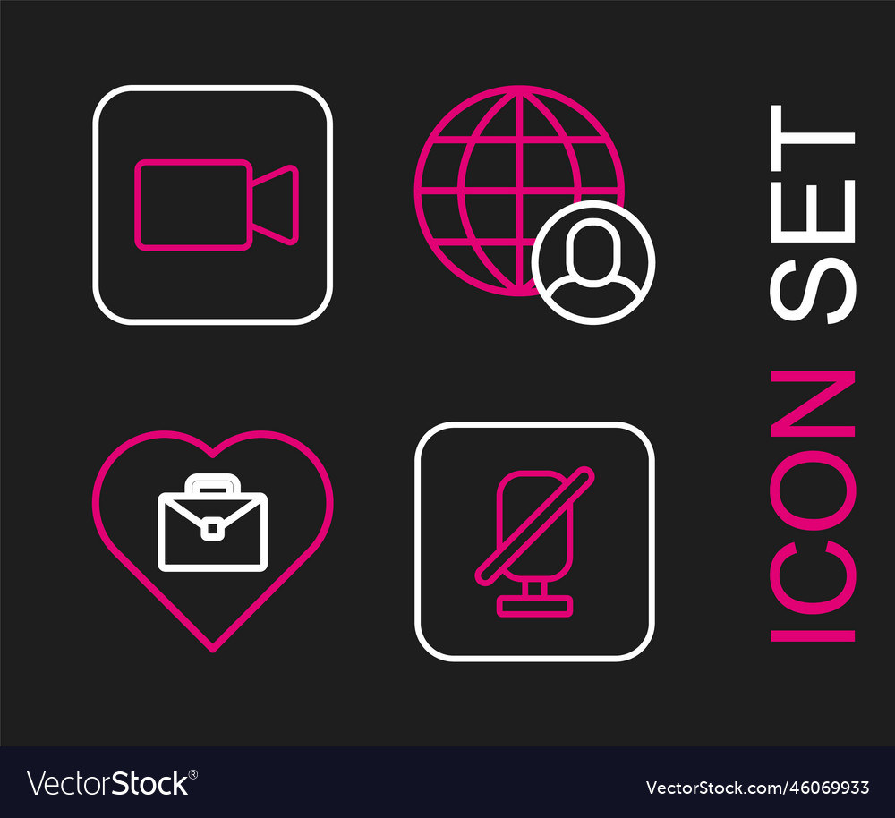 Set line mute microphone heart with text work vector image Set line mute microphone heart with text work