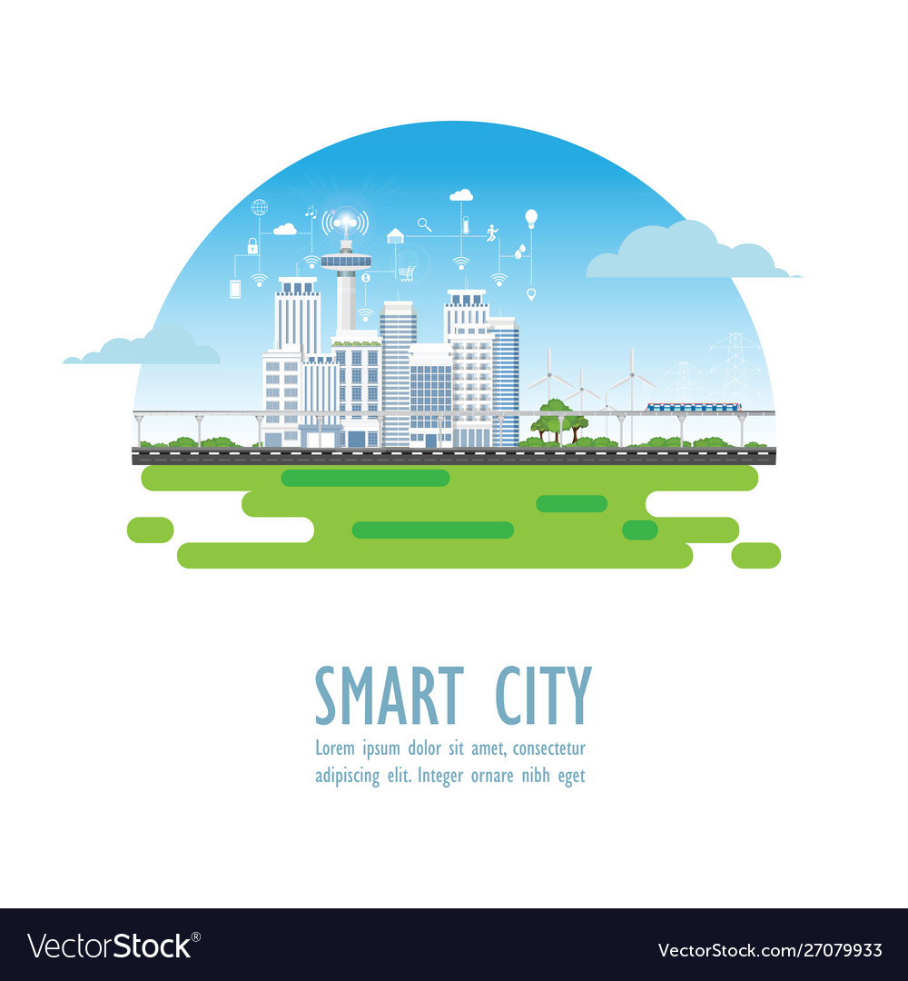 Smart city with different icons and elements Vector Image Smart city with different icons and elements