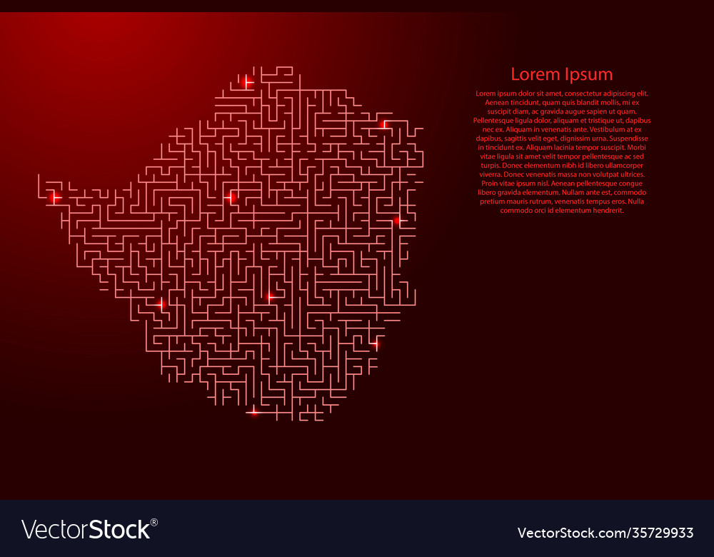 Zimbabwe map from red pattern maze grid