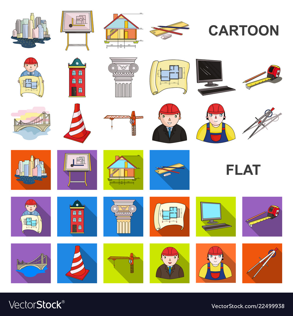 Architektur und Konstruktion Cartoon Icons im Set vector image Architektur und Konstruktion Cartoon Icons im Set