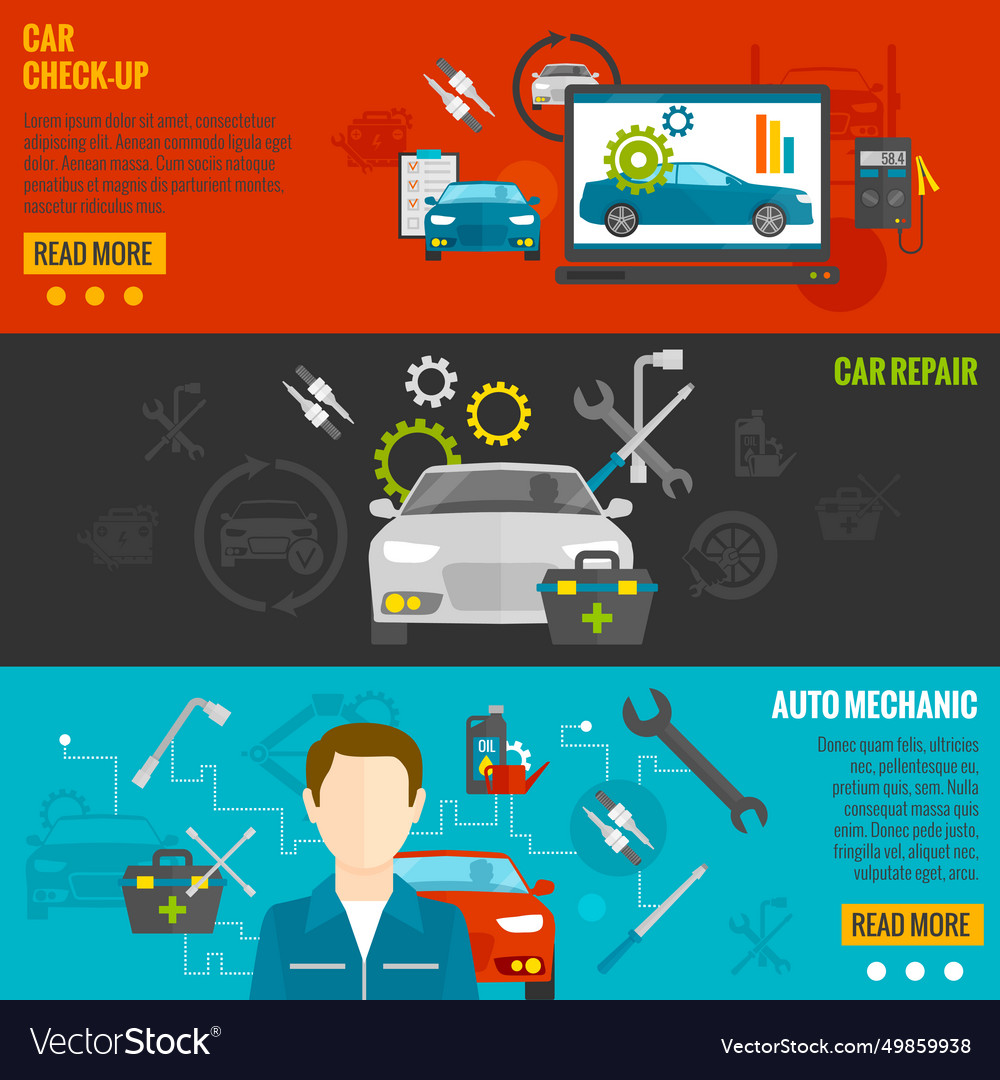 Auto mechanic banner set Royalty Free Vector Image