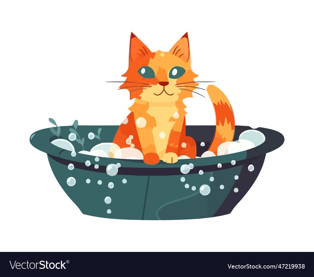 Cute kitten in bucket with soap bubbles Royalty Free Vector