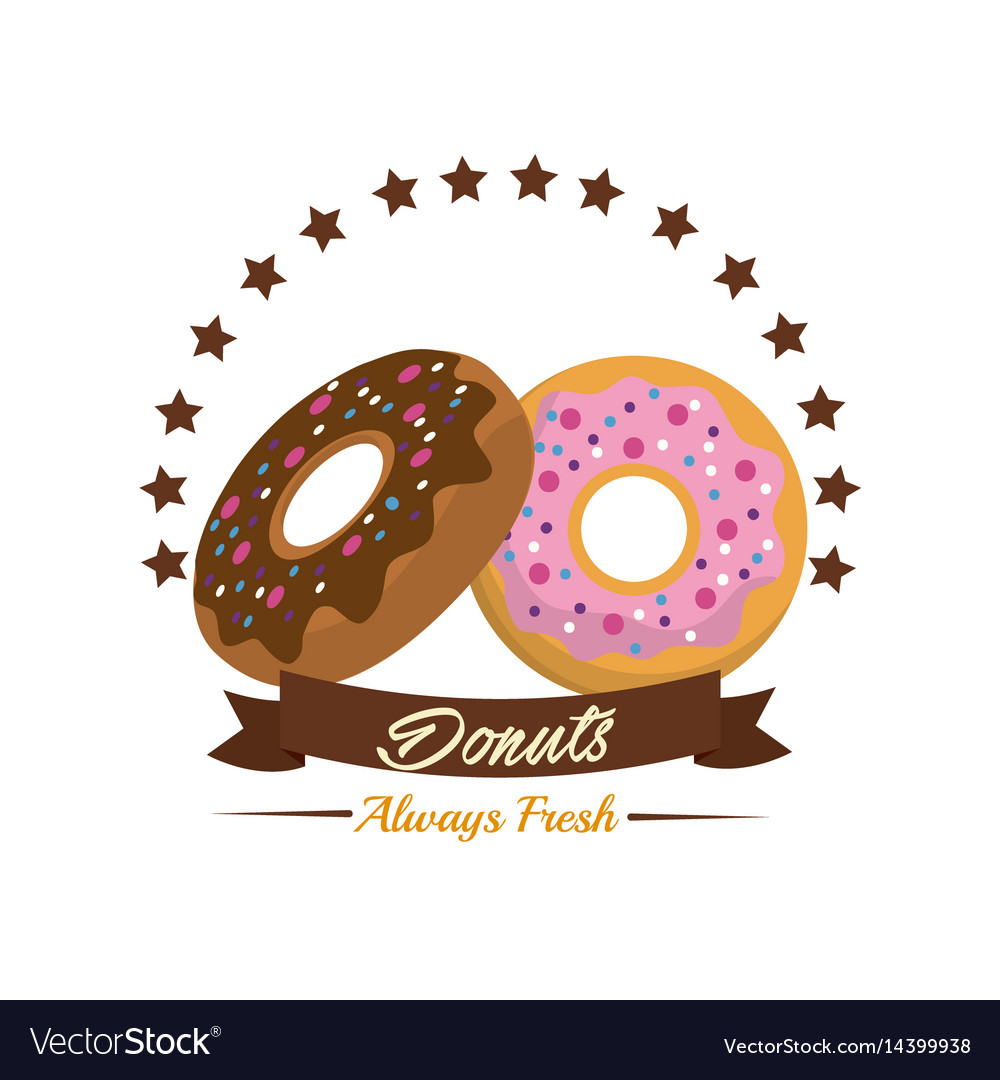 Emblem donut bakery with ribbon and stars Vector Image