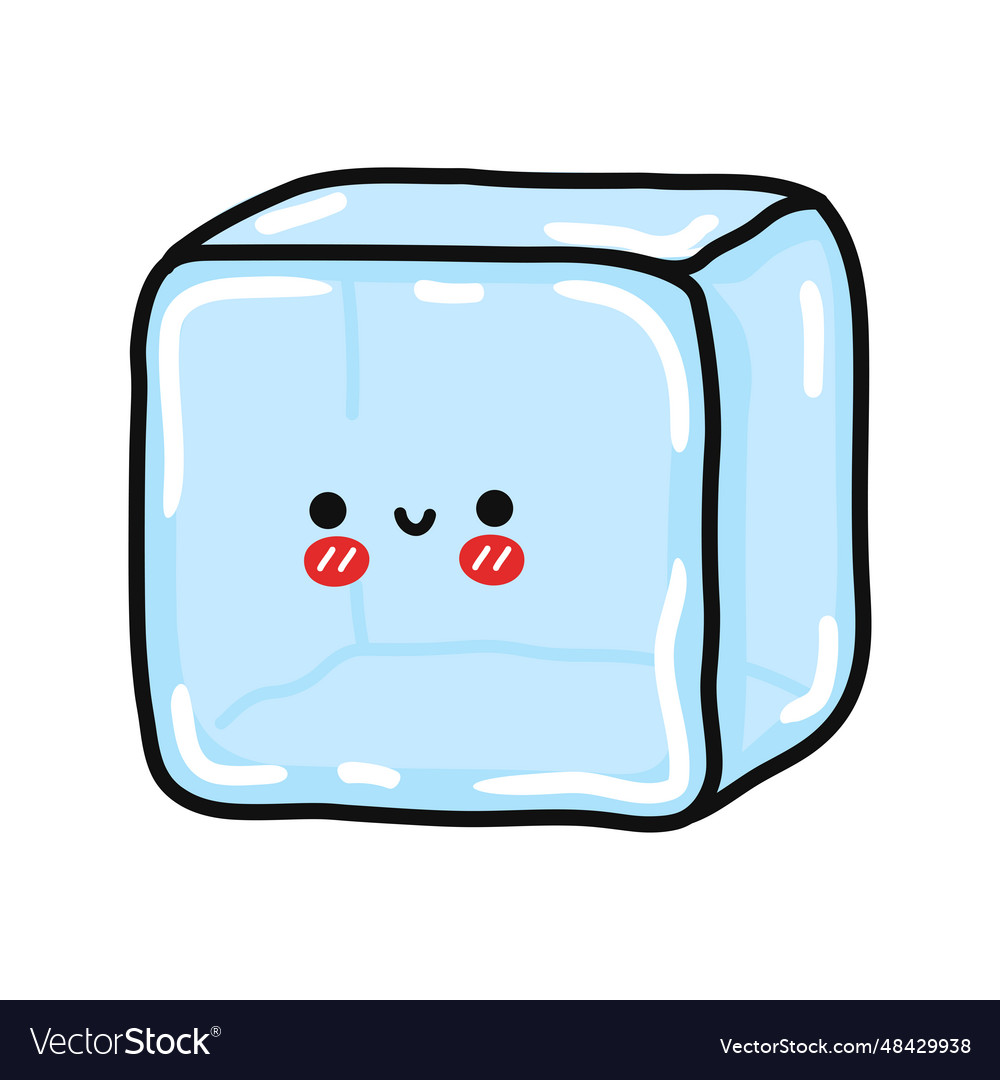 Ice cube character hand drawn cartoon kawaii