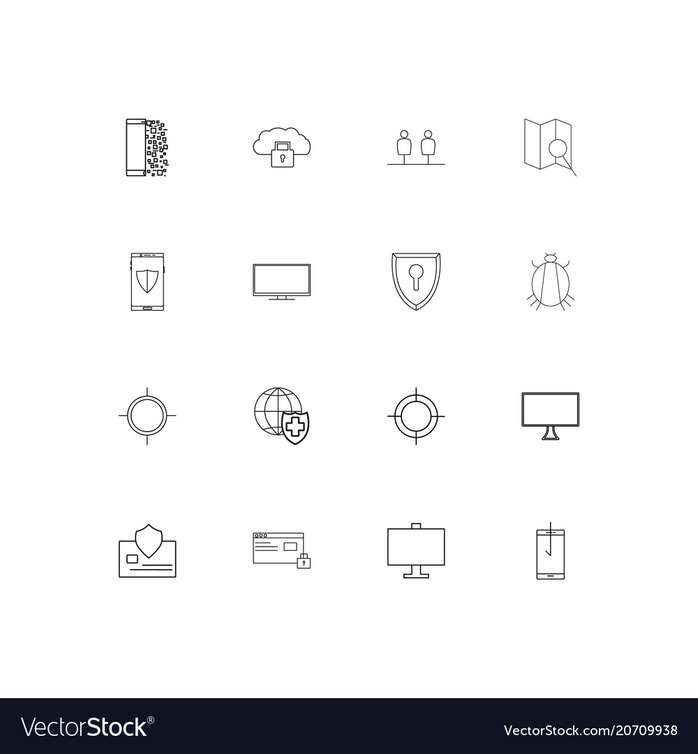 Internet security simple linear icons set
