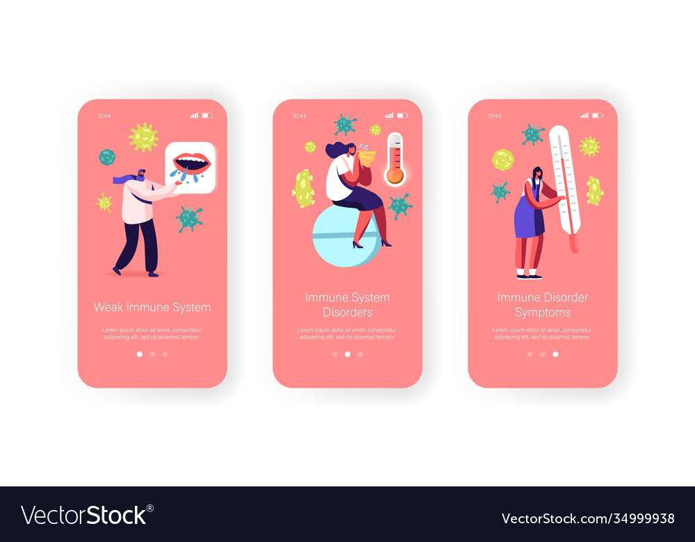 Weak immune system mobile app page onboard screen vector image Weak immune system mobile app page onboard screen