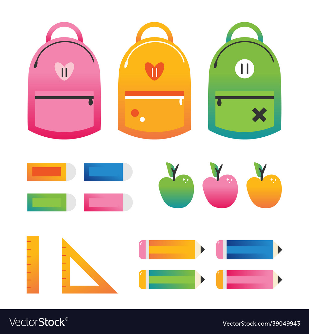 Back to school stationery icons set