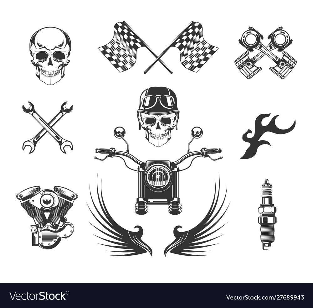 Bikers club isolated icons motorcycle races Vector Image