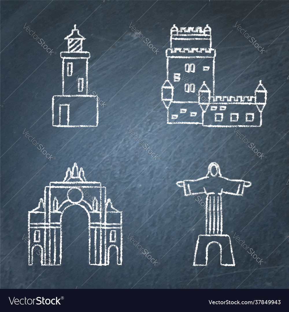 Collection portugal icons drawn on chalkboard