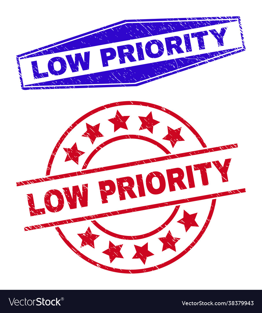 Low priority textured badges in circle and Vector Image