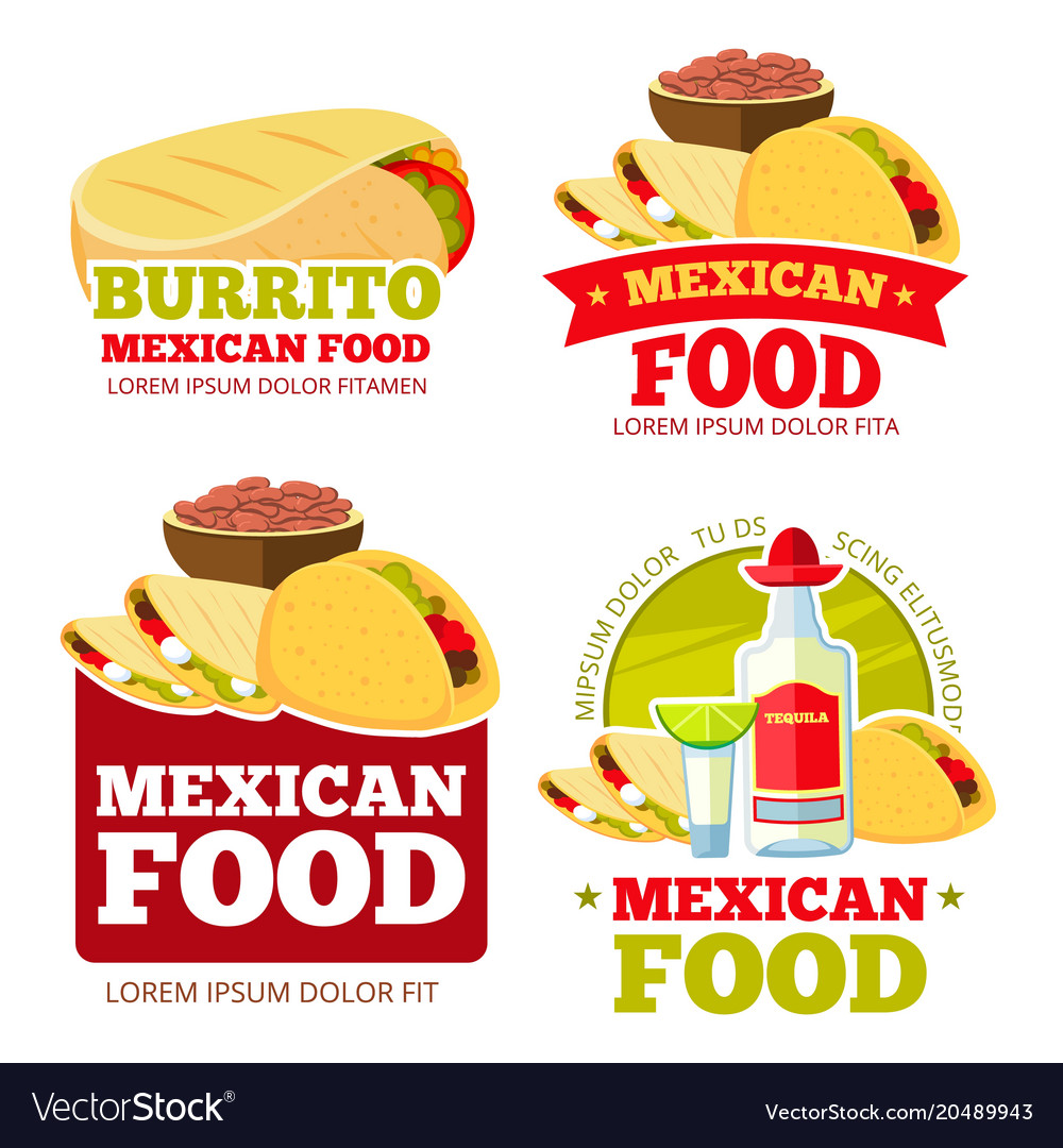 Mexican food restaurant badges labels Royalty Free Vector