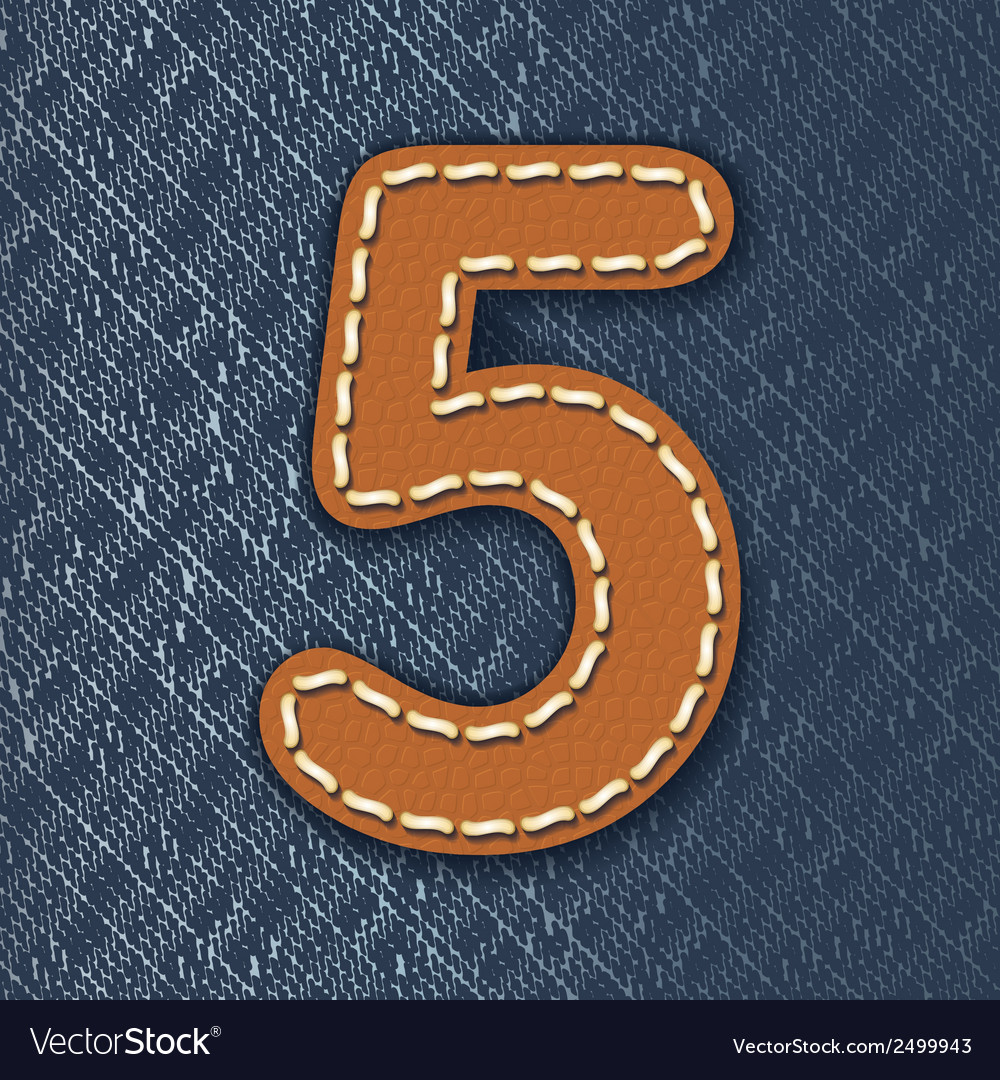 Number 5 made from leather on jeans background Vector Image