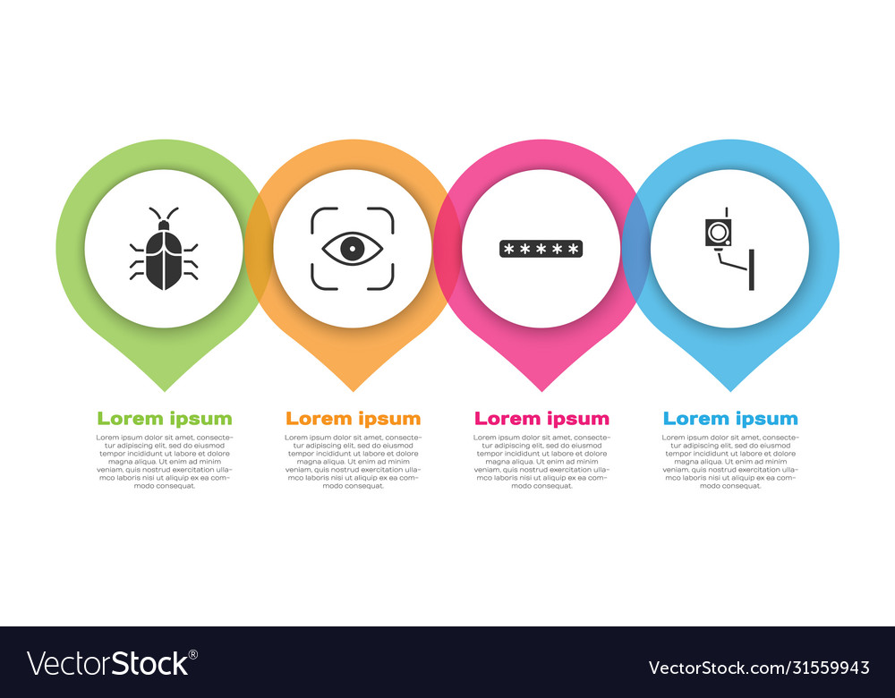Set system bug concept eye scan password vector image Set system bug concept eye scan password