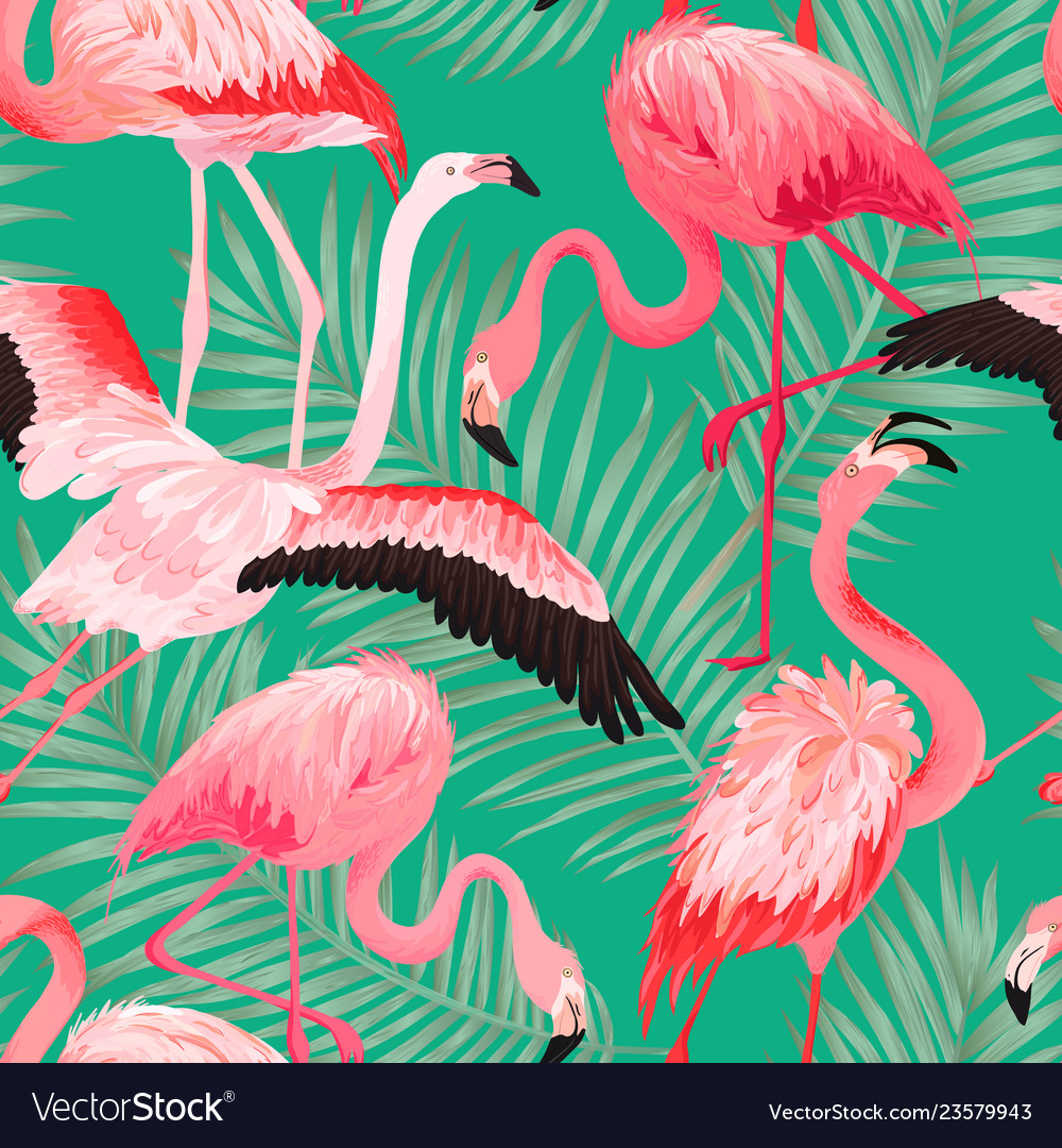 Tropical flamingo bird seamless summer pattern Vector Image