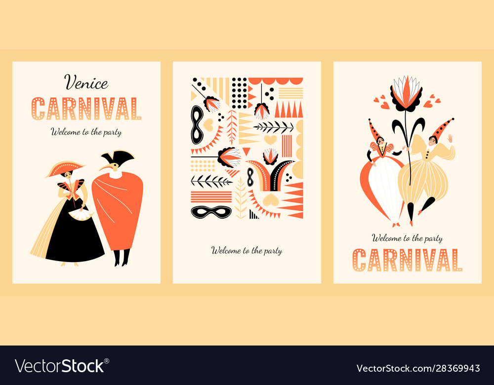 Venice carnival banners with funny characters