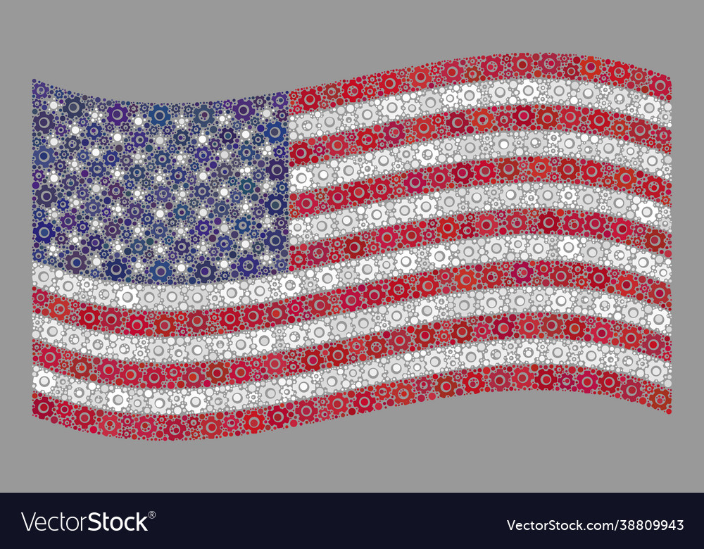 Waving system usa flag - mosaic with cog objects Vector Image Waving system usa flag - mosaic with cog objects