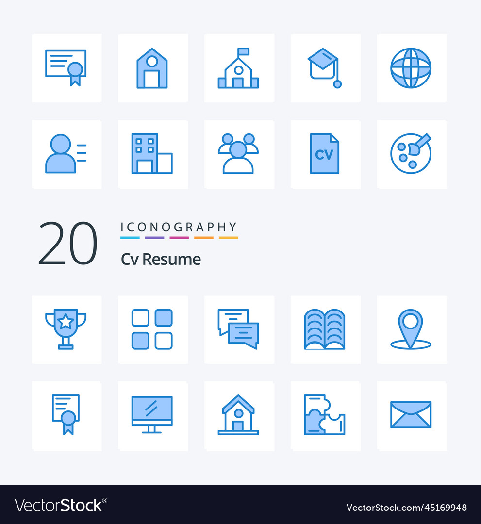 20 cv resume blue color icon pack like education