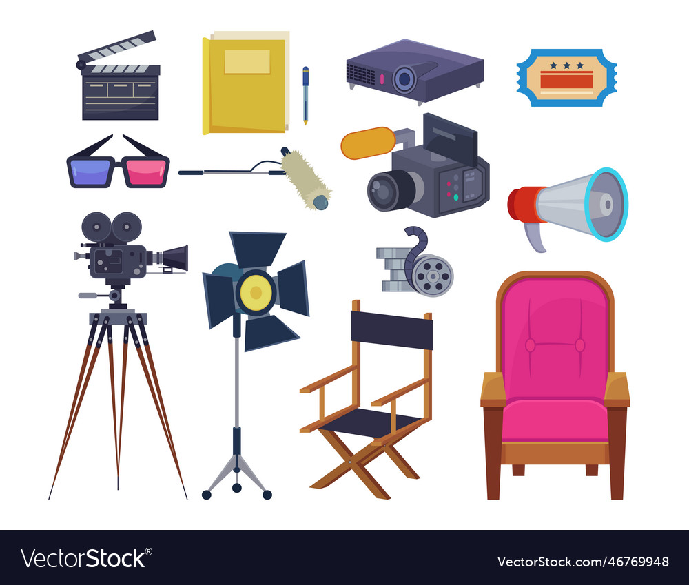 Equipment for filmmaking set Royalty Free Vector Image