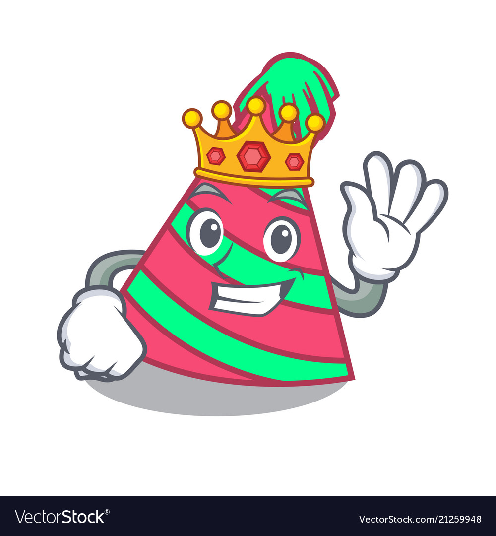 King party hat mascot cartoon Royalty Free Vector Image