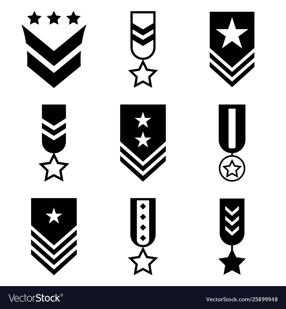 Military rank black icon set Royalty Free Vector Image