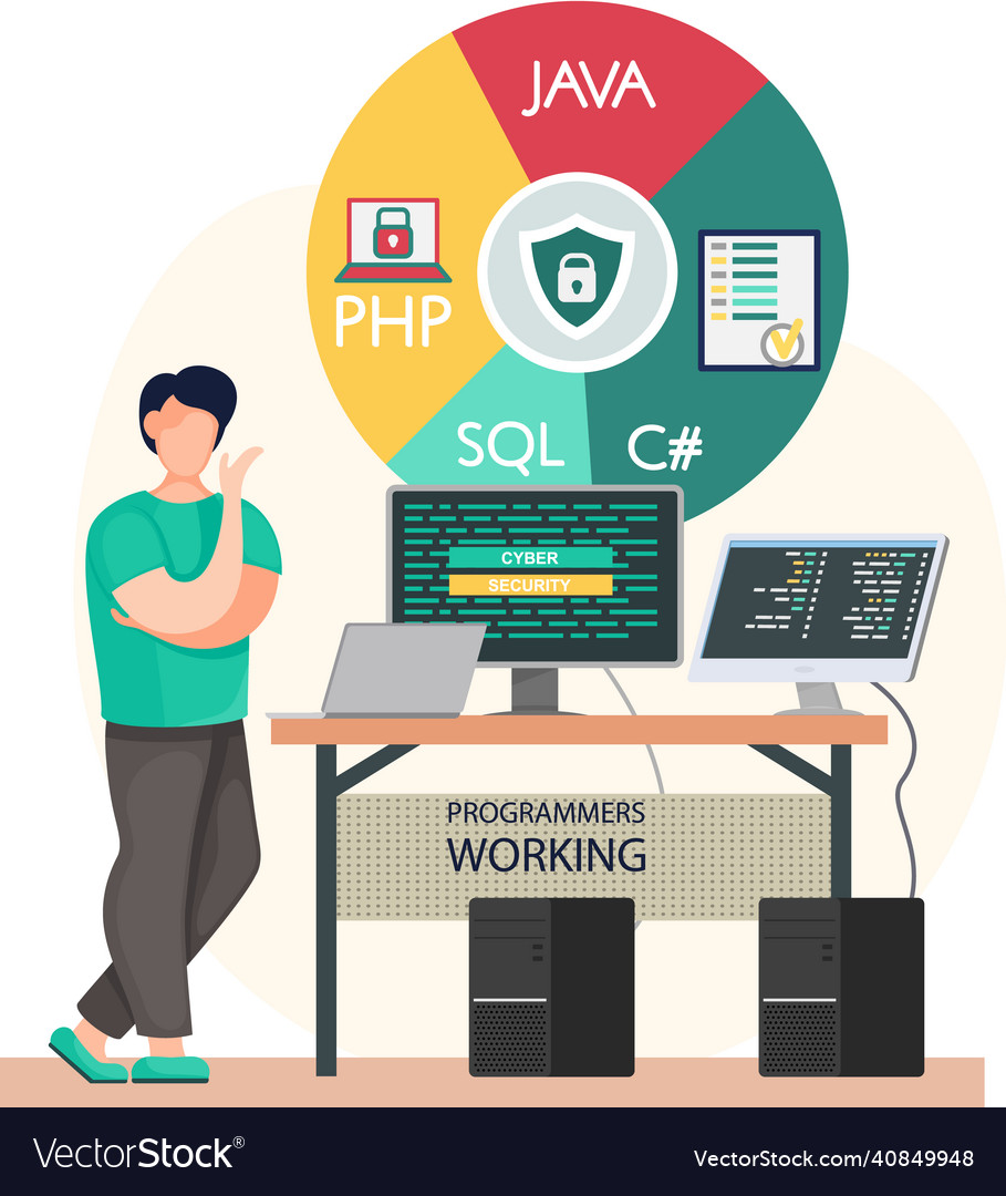 Programmer engineering and coding vector image Programmer engineering and coding