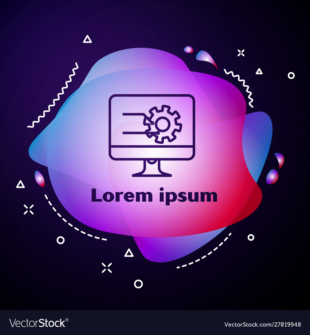 Purple line computer monitor with graph chart icon vector image Purple line computer monitor with graph chart icon