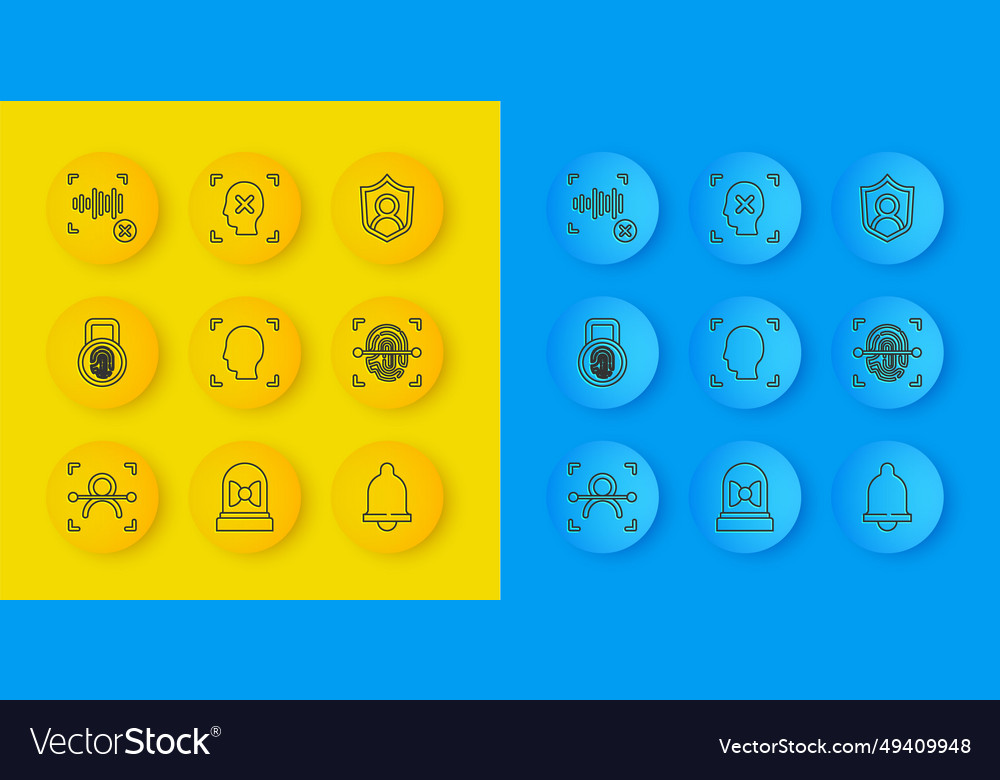 Set line face recognition fingerprint with lock vector image Set line face recognition fingerprint with lock