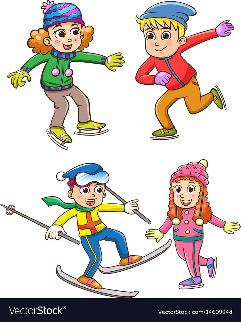 Set of children playing in the winter