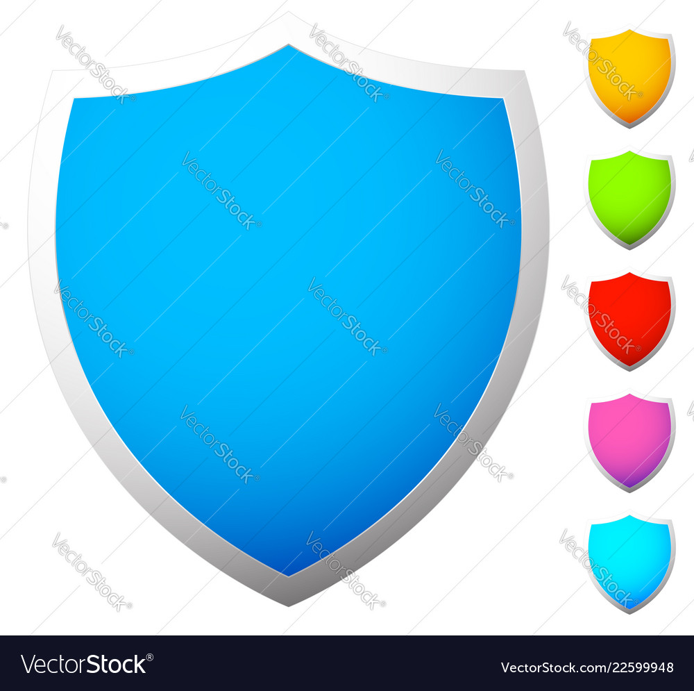 Set of shield shapes icons in 6 colors