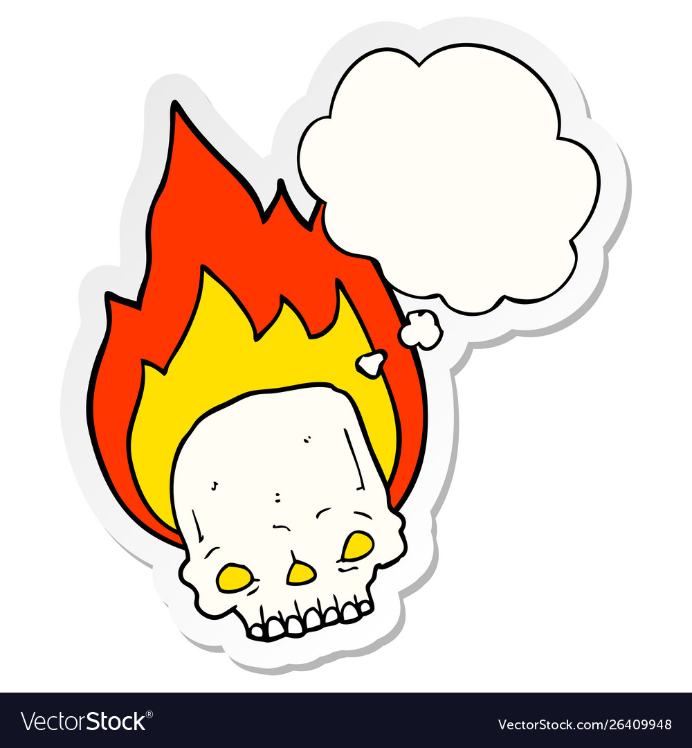 Spooky cartoon flaming skull and thought bubble Vector Image