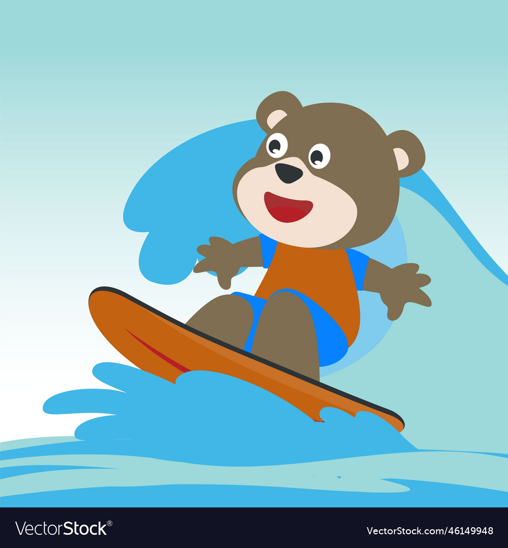 Surfing time with cute little bear at summer Vector Image