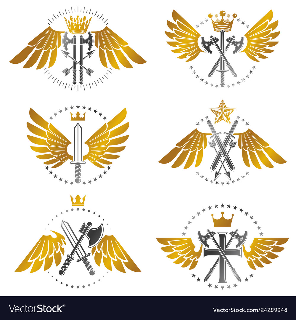 Vintage weapon emblems set heraldic coat arms Vector Image