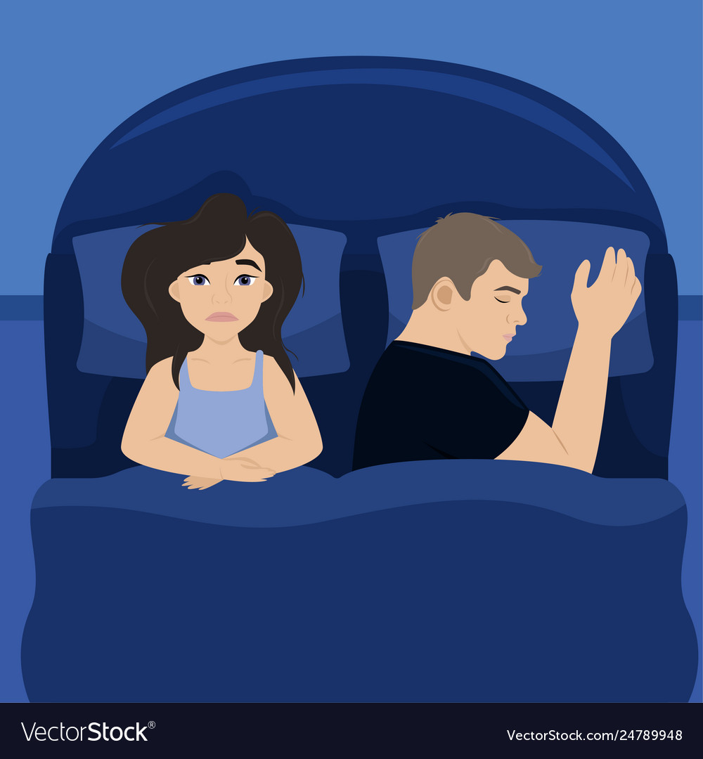 Wife is in bed with her husband insomnia Vector Image