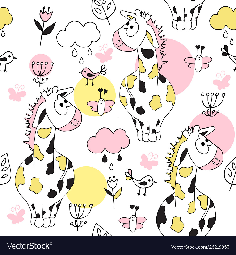 Cute seamless pattern with tropical animals