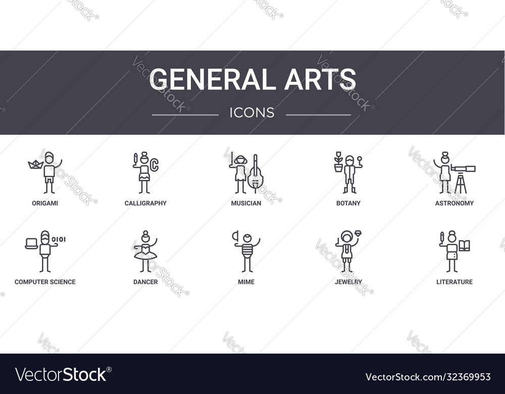 General arts concept line icons set contains