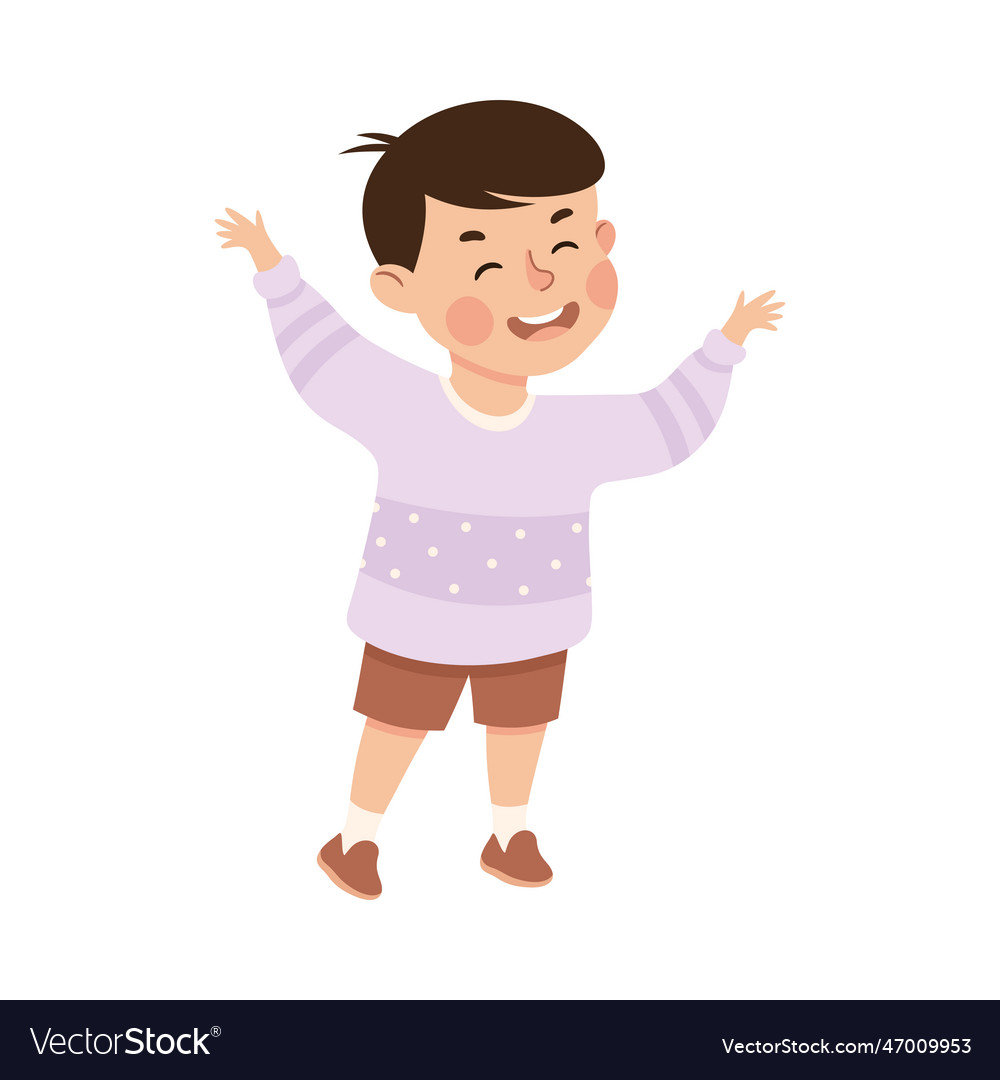 Happy mischievous boy standing with his hands Vector Image