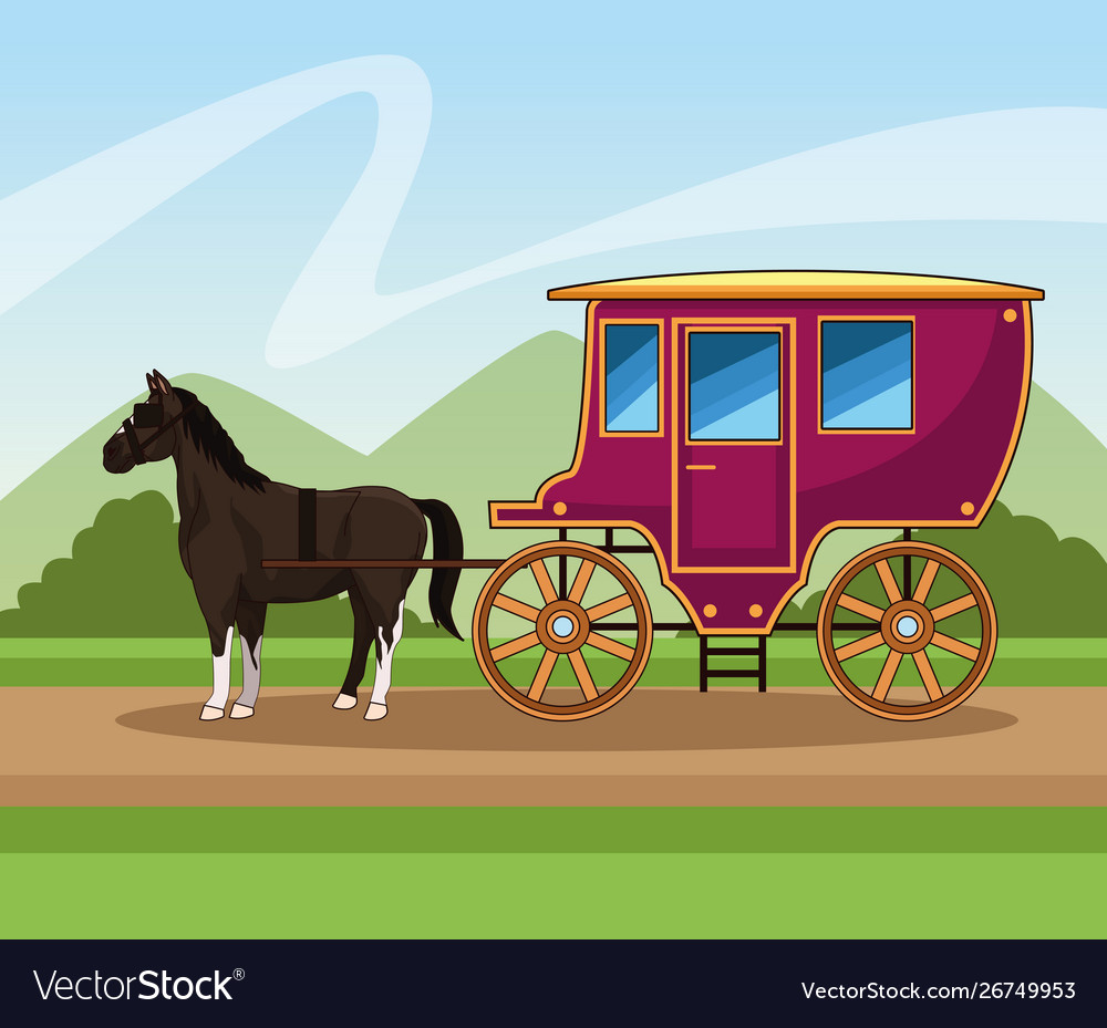 Horse with antique carriage vehicle Royalty Free Vector