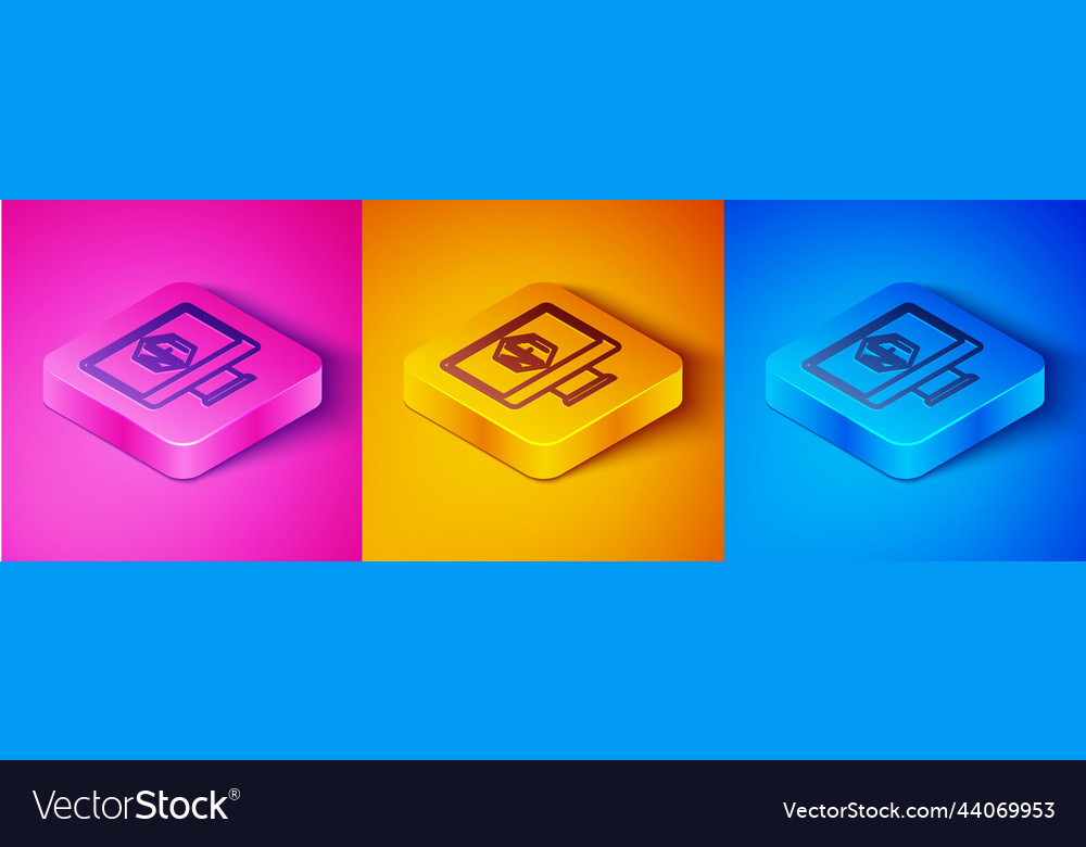 Isometric line monitor with art store app icon