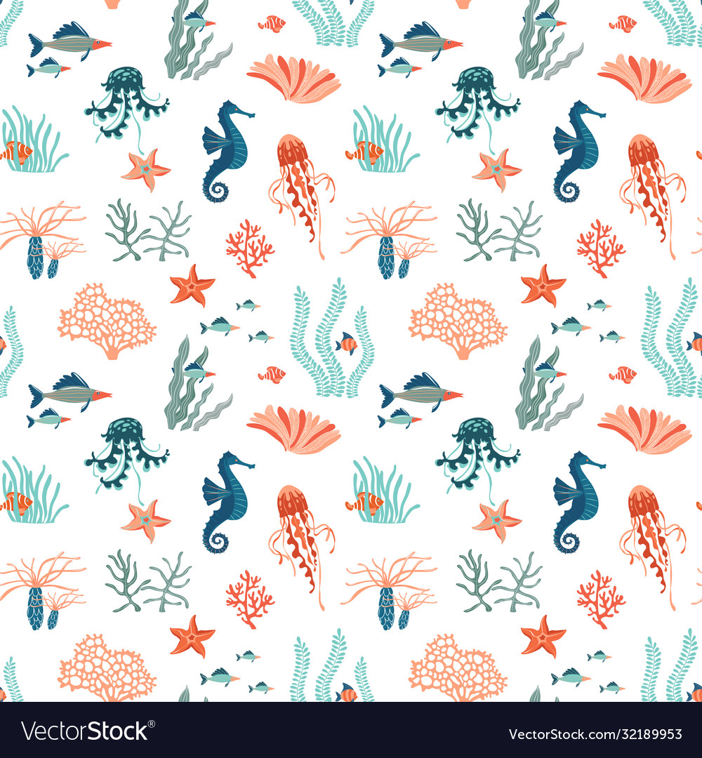 Marine Animal Pattern - Jellyfish & Coral