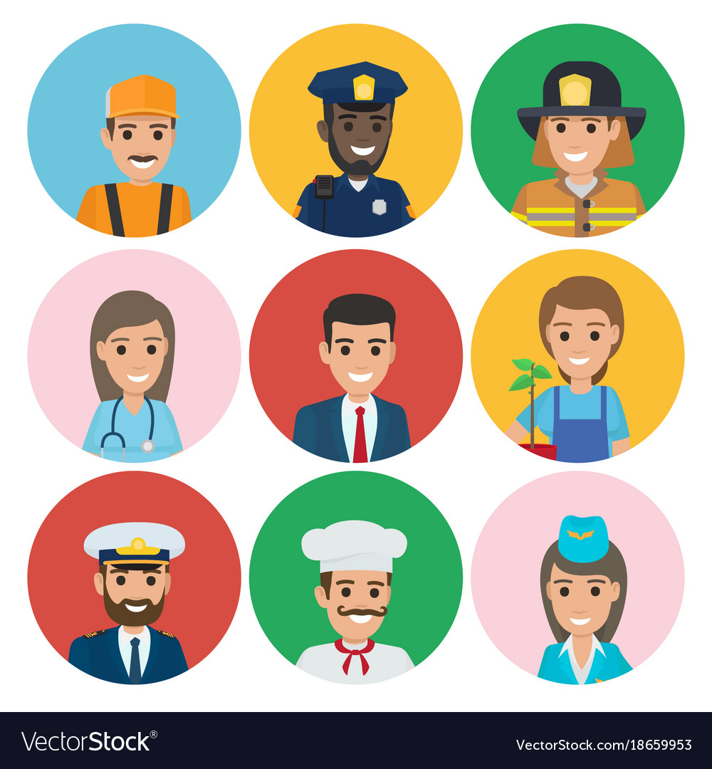 People different professions set round icons Vector Image