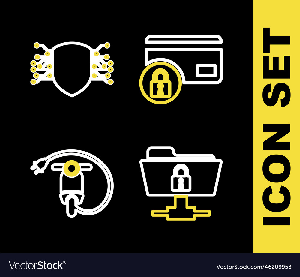 Set line credit card with lock ftp folder Vector Image Set line credit card with lock ftp folder