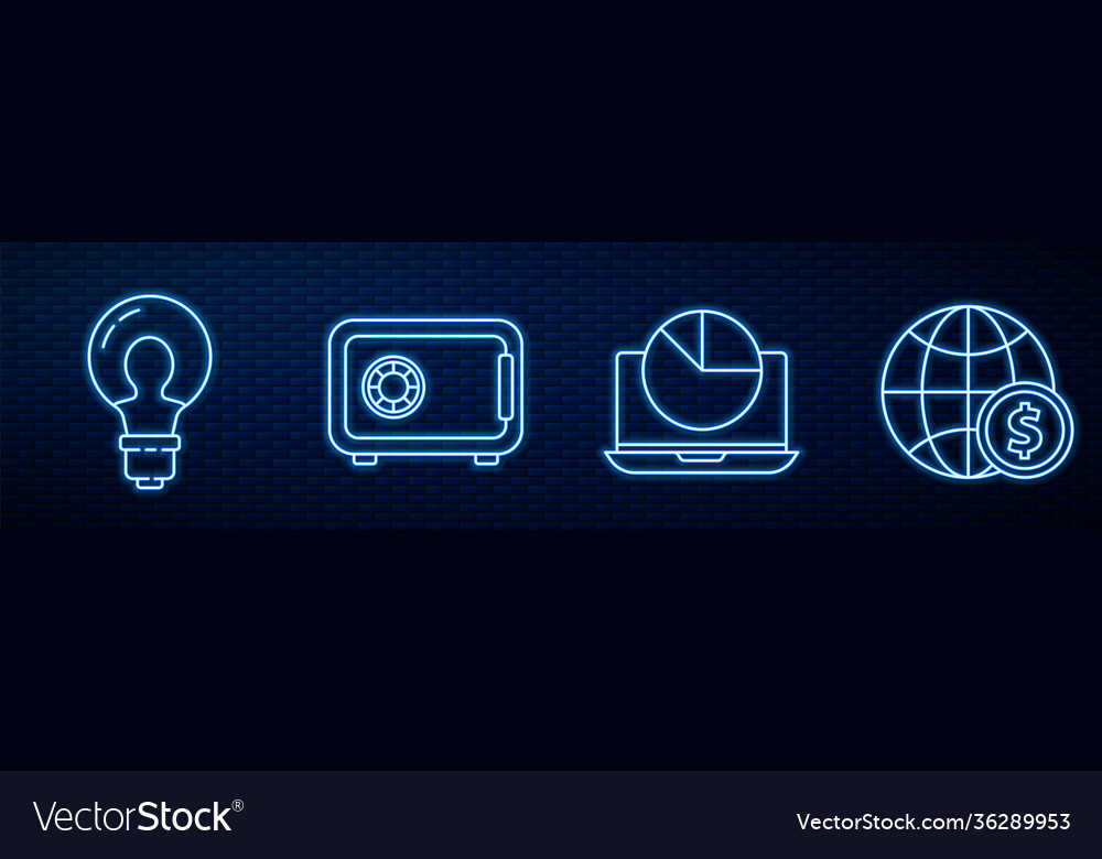 Set line laptop with graph chart light bulb vector image Set line laptop with graph chart light bulb